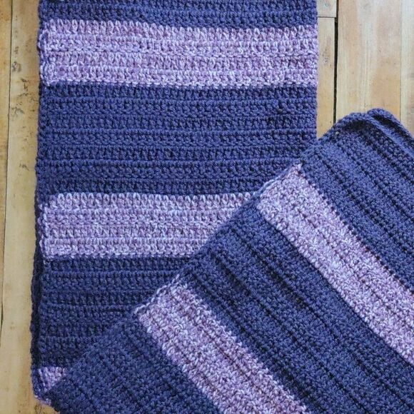 Handmade Baby Blanket Purple Knit Stripe Spring Gift Easter - Picture 5 of 5